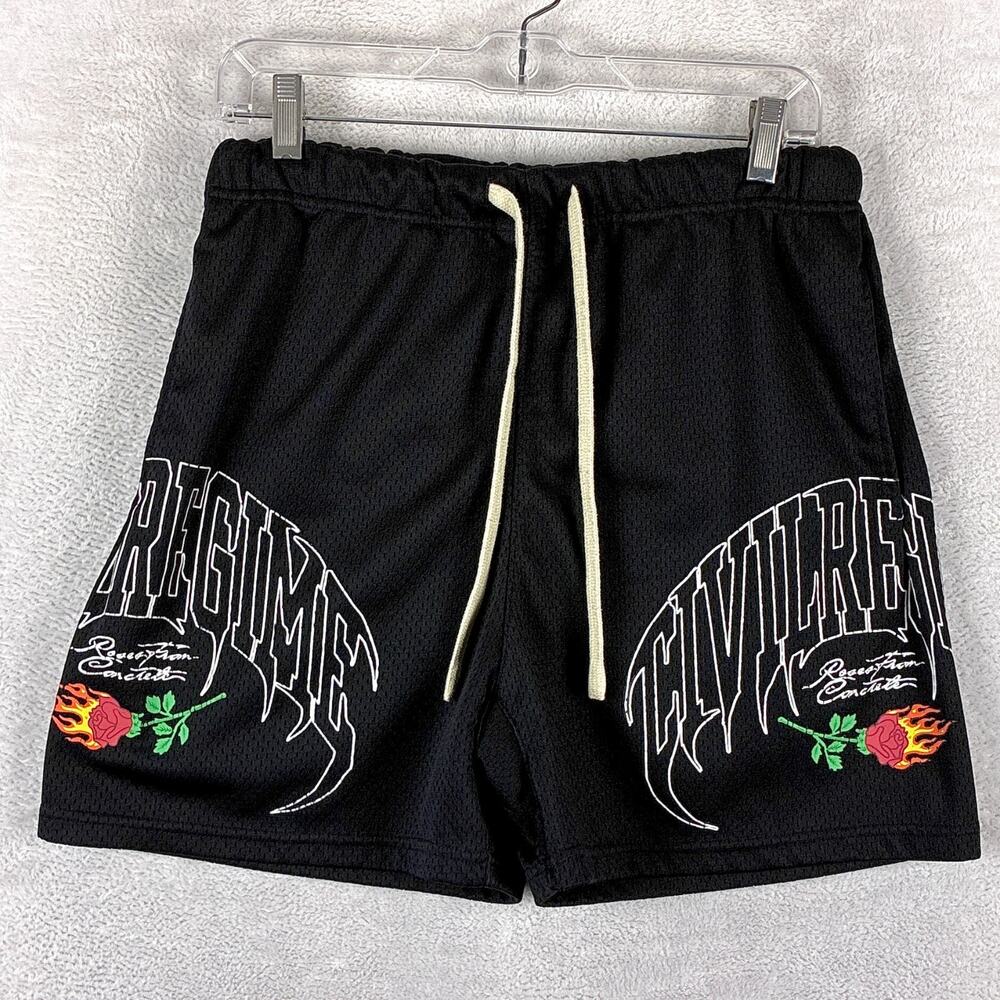 Civil Regime Shorts Mens S Black Mesh Rose Drawstring MMA Gym Workout Streetwear